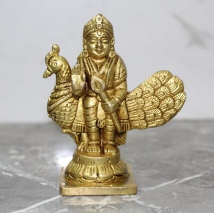 Brass Fine Kartikeya Murugan Idol Seated on Peacock - 420 gm