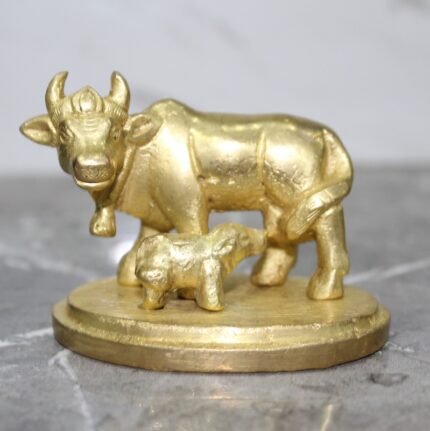 Brass Kamdhenu Cow and Calf Idol