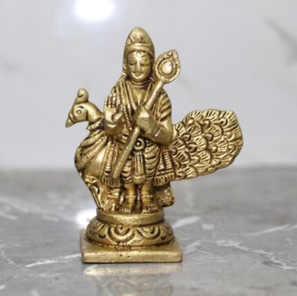 Brass Fine Kartikeya Murugan Idol Seated on Peacock – 260 gm