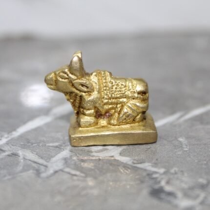 Brass Nandi Statue – Antique Finish Hindu Temple Decor - 50 gm