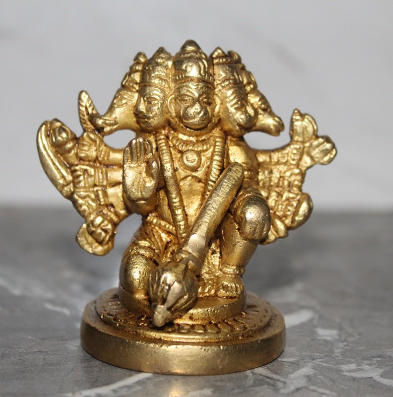 5.1 Superfine Brass Statue of Sitting Panchamukhi Lord Hanuman - Image 1