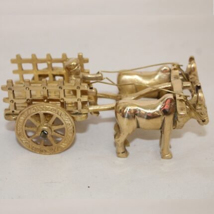 Pure Brass Vintage Village Bullock Cart open roof Showpiece with Indian villager