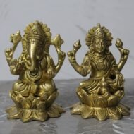 Handcrafted Brass Lakshmi Ganesha Idol Set on Lotus – 1510 gm