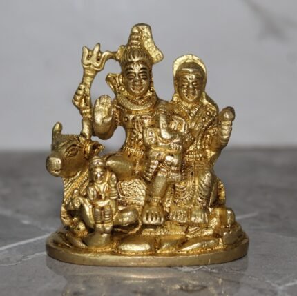 Handcrafted Brass Shiva Parivar Idol – Lord Shiva, Parvati, Ganesha & Nandi Family Sculpture - 400 gm