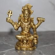 Handcrafted Brass Lord Shiva Idol – Sitting Mahadev Murti with Trishul & Damru - 360 gm