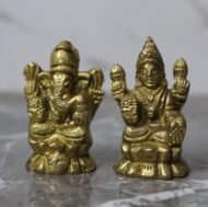 Handcrafted Brass Lakshmi Ganesha Idol Set on Lotus - 190 gm