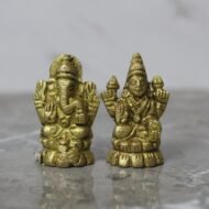 Handcrafted Brass Lakshmi Ganesha Idol Set on Lotus - 140 gm
