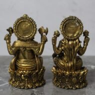 Handcrafted Brass Lakshmi Ganesha Idol Set on Lotus - 520 gm - Image 2