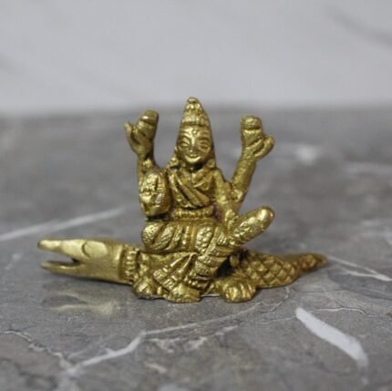 Handcrafted Brass Goddess Ganga on Makara Vahana Idol - 70 gm