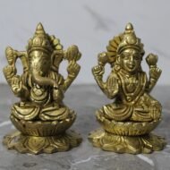 Handcrafted Brass Lakshmi Ganesha Idol Set on Lotus – 860 gm