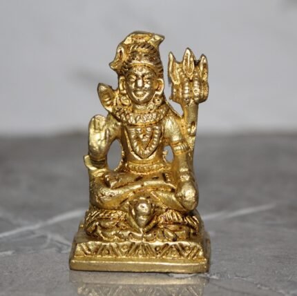 Handcrafted Brass Lord Shiva Idol – Sitting Mahadev Murti with Trishul & Damru – 180 gm