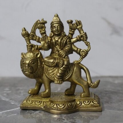 Handcrafted Brass Durga Maa Idol – Mahishasura Mardini Murti on Lion - 520 gm