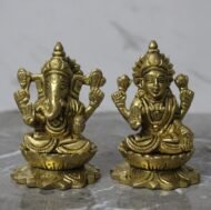 Handcrafted Brass Lakshmi Ganesha Idol Set on Lotus – 840 gm
