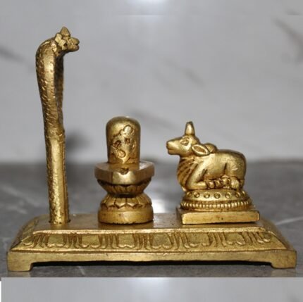 Handcrafted Brass Shivling with Nandi & Snake – Traditional Mahadev Pooja Idol for Home Temple - 465 gm