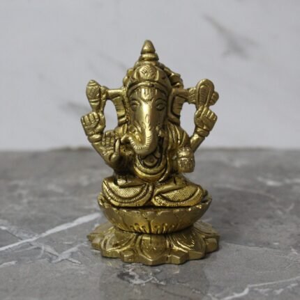 Handcrafted Brass Lord Ganesha Idol on Lotus Base – 450 gm