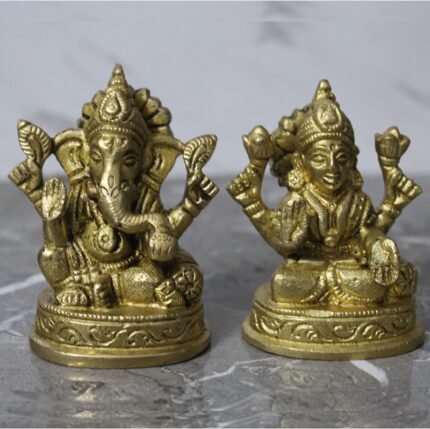 Handcrafted Brass Lakshmi Ganesha Idol Set on Lotus – 620 gm