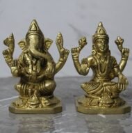 Handcrafted Brass Lakshmi Ganesha Idol Set on Lotus – 960 gm