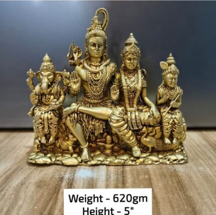 Brass Shiv Parivar Idol – 5 Inch Decorative & Pooja Statue - 620 gm