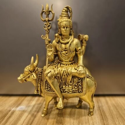Brass Lord Shiva Idol Sitting on Nandi – 15 cm Decorative & Pooja Statue 400 gm