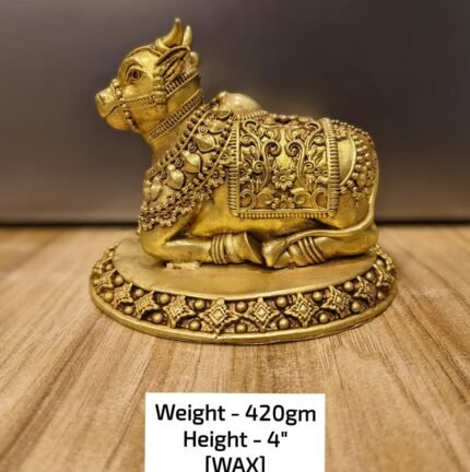 Premium Brass Nandi Bull Statue – 10 cm Handcrafted Decorative & Pooja Idol - 420 gm