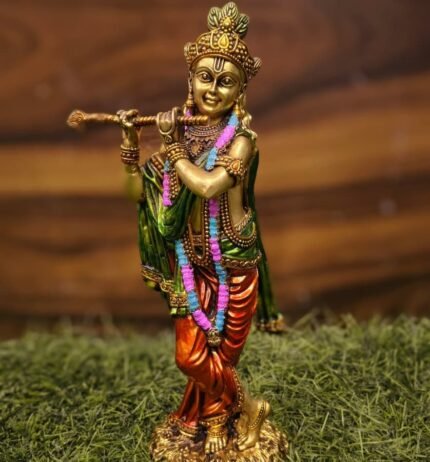 Handcrafted Brass Lord Krishna Playing Flute Idol – 700 gm, 25.4 cm Height