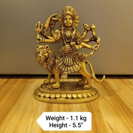 Premium Brass Maa Durga Idol Sitting on Lion – 5.5 Inch Heavy Pooja Statue -1.1 Kg
