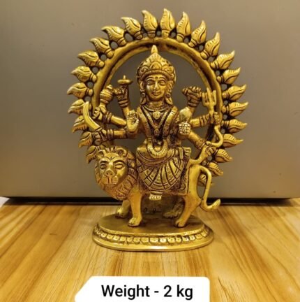 Premium Brass Maa Durga Idol with Sun Halo – 20 cm Heavy Decorative & Pooja Statue -2 Kg