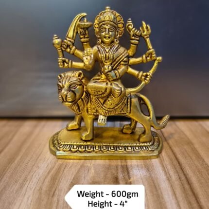 Brass Maa Durga Idol Sitting on Lion – 4 Inch Decorative & Pooja Statue - 600 gm