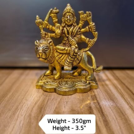 Brass Maa Durga Idol Sitting on Lion – 3.5 Inch Decorative Pooja Statue - 350 gm