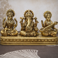 Handcrafted Brass Lakshmi Ganesha Saraswati Idol Set - 300 gm