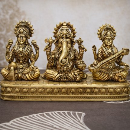 Handcrafted Brass Lakshmi Ganesha Saraswati Idol Set - 300 gm