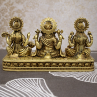 Handcrafted Brass Lakshmi Ganesha Saraswati Idol Set - 300 gm - Image 2