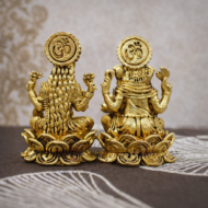 Handcrafted Brass Lakshmi Ganesha Idol Set on Lotus - 200 gm - Image 2