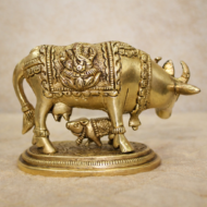 Brass Kamdhenu Cow and Calf Idol – 790 gm - Image 2