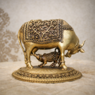 Brass Kamdhenu Cow and Calf Idol – 340 gm - Image 2