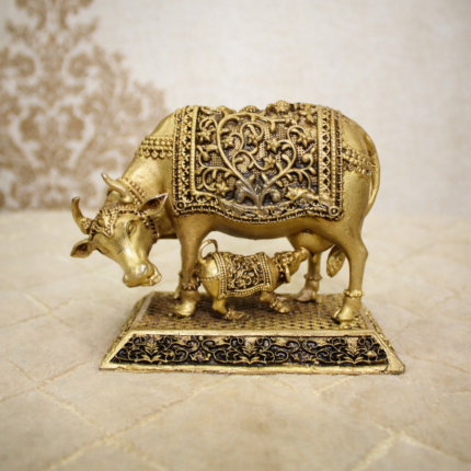 Brass Kamdhenu Cow and Calf Idol – 260 gm