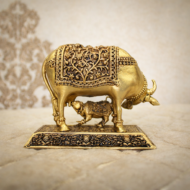 Brass Kamdhenu Cow and Calf Idol – 260 gm - Image 2